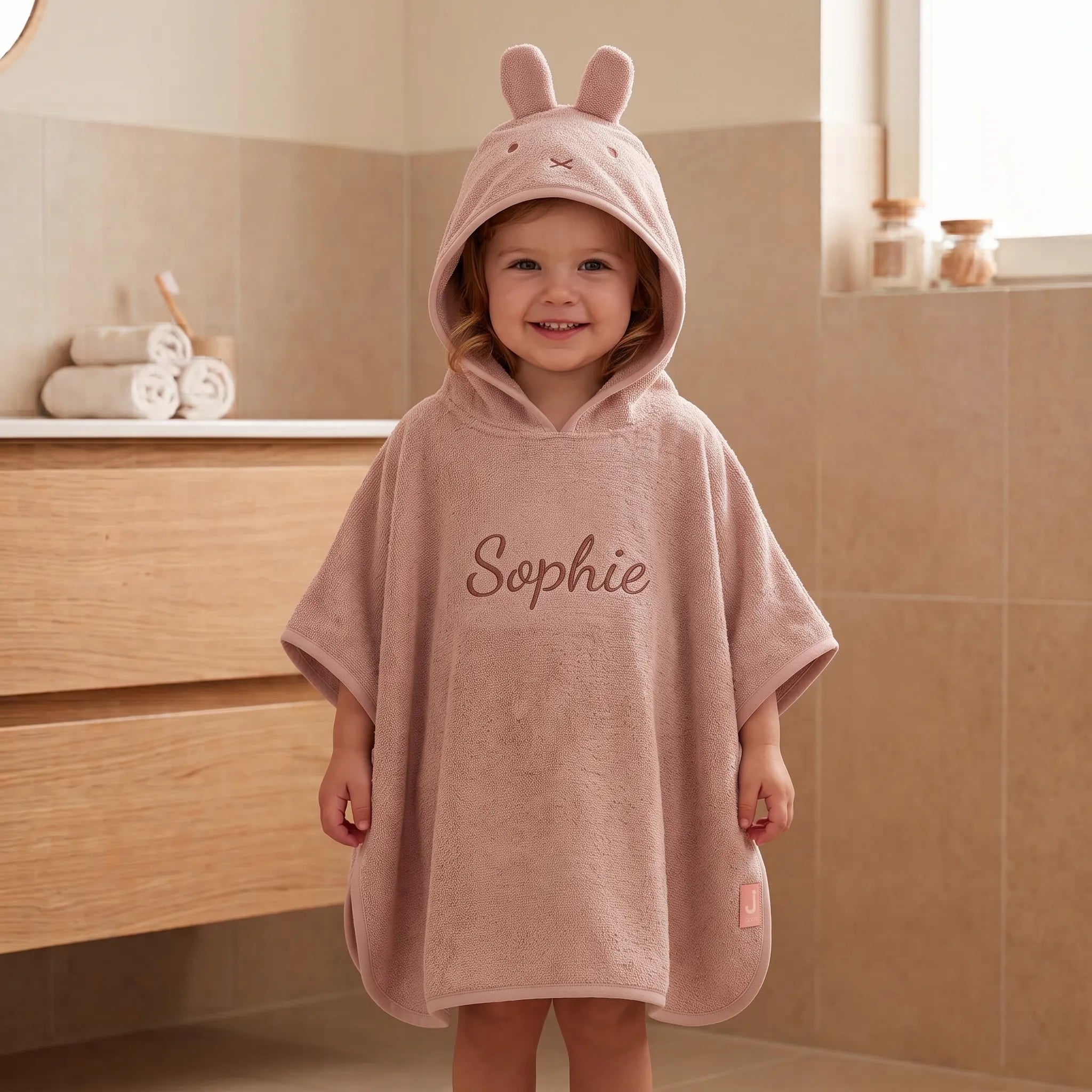 Badponcho Nijntje Roze met naam Sophie