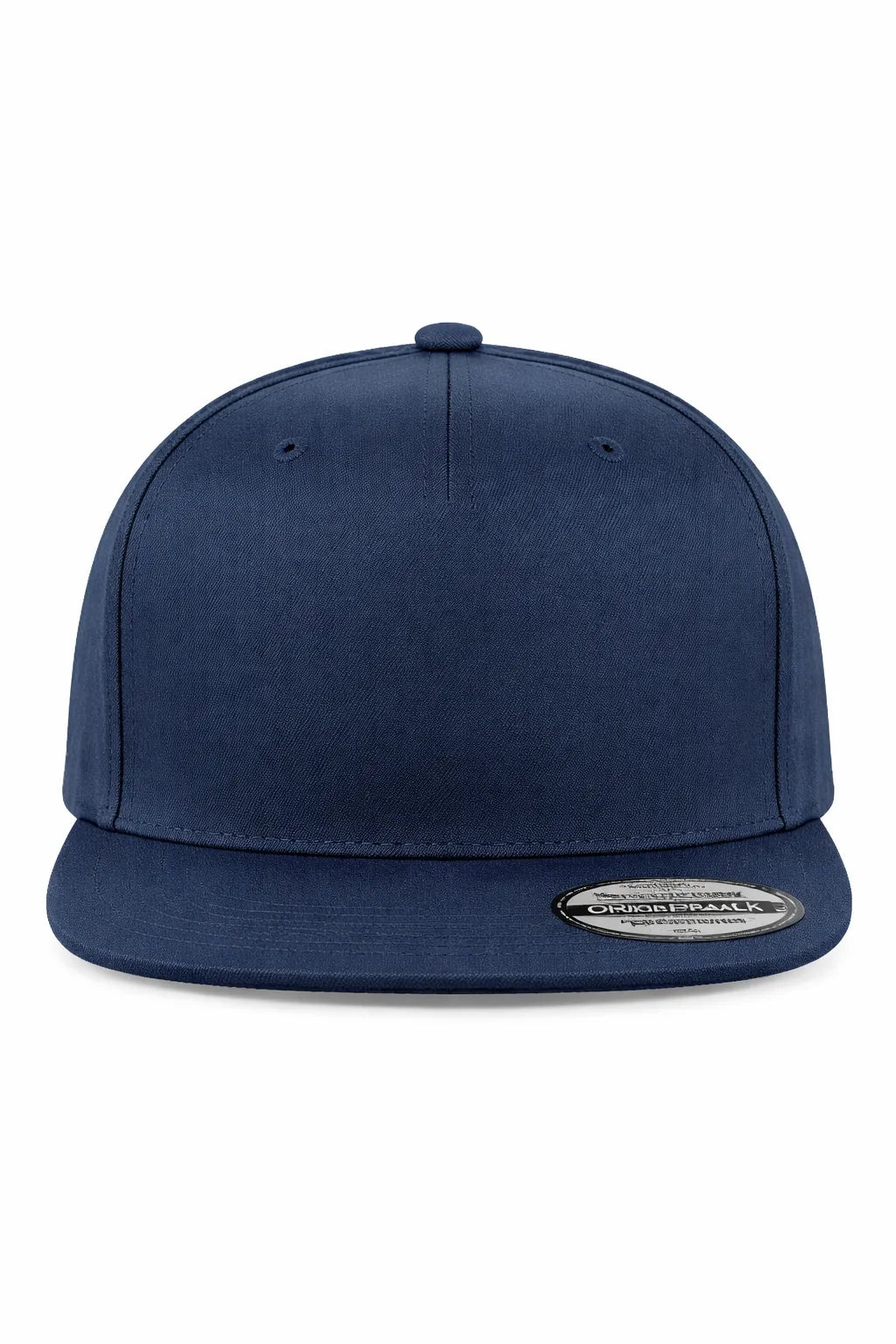 5-panel snapback met naam in blauw, stoere pet met platte klep en borduring