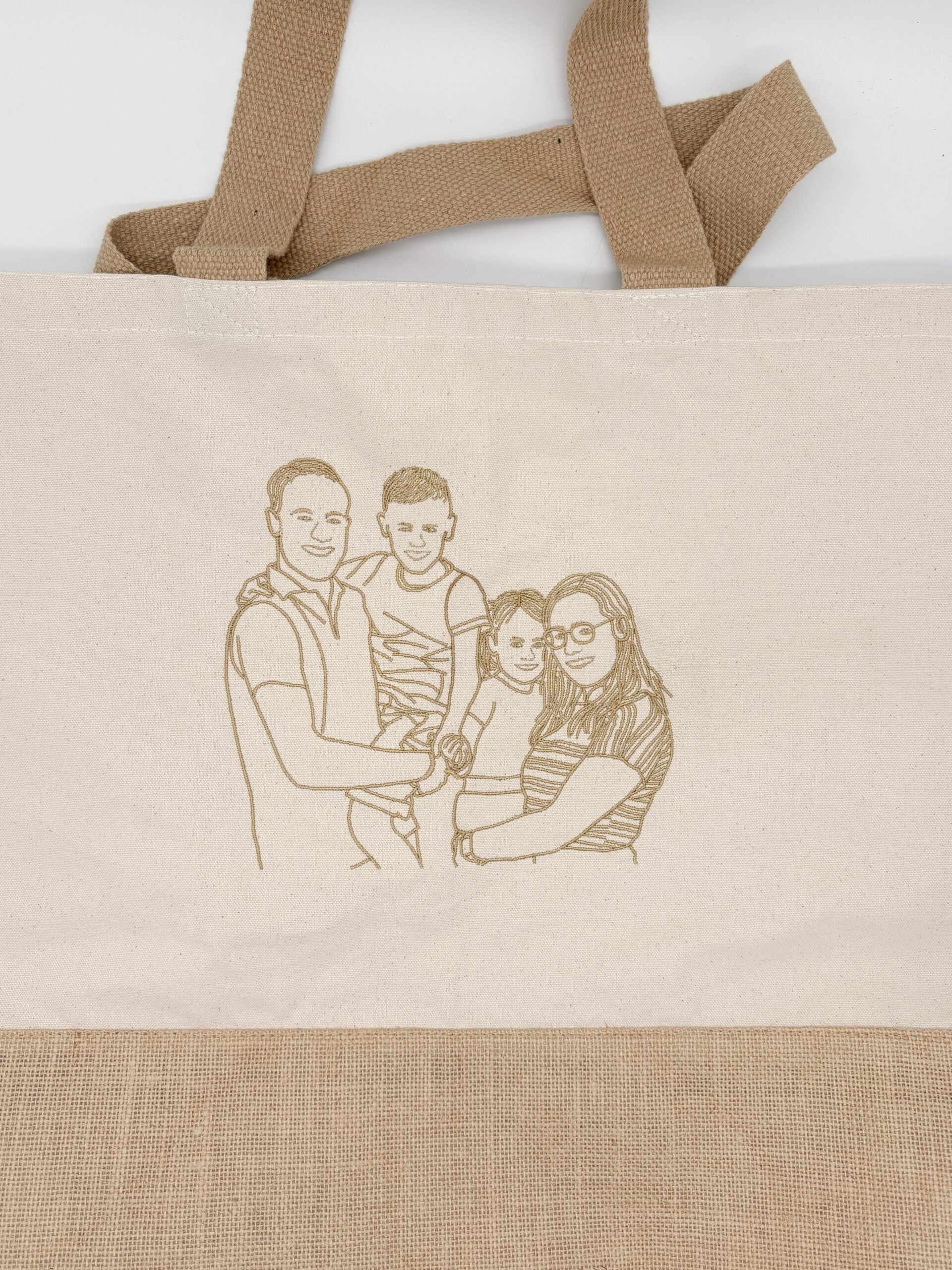 Gepersonaliseerde shopper met geborduurde lijntekening van foto