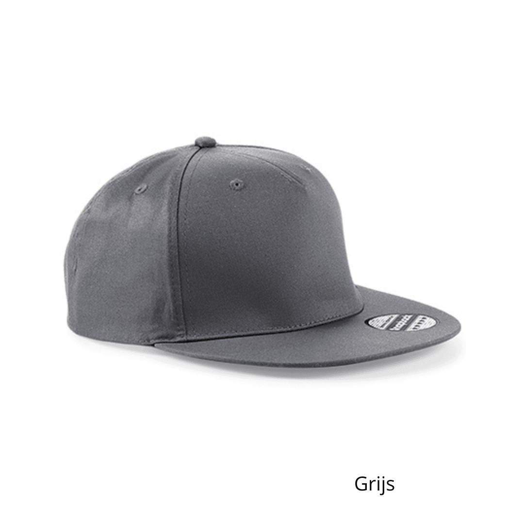Graphite Grey snapback pet met naam, grijze 5-panel pet met borduring