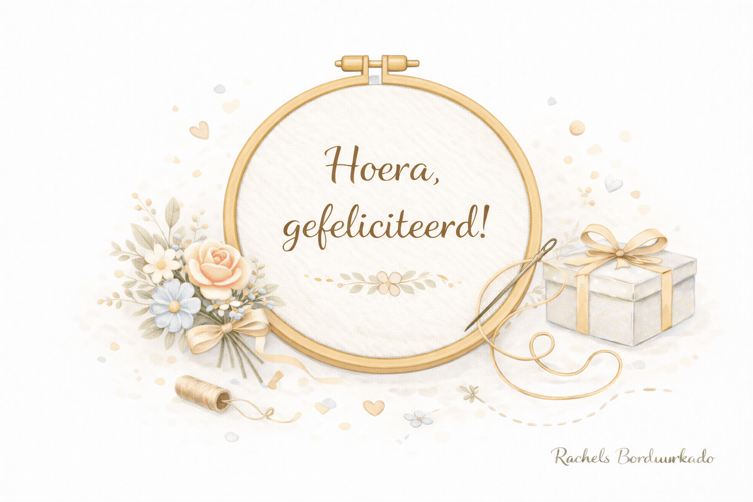 Kaartje voor felicitatie, met hoera, gefeliciteerd!