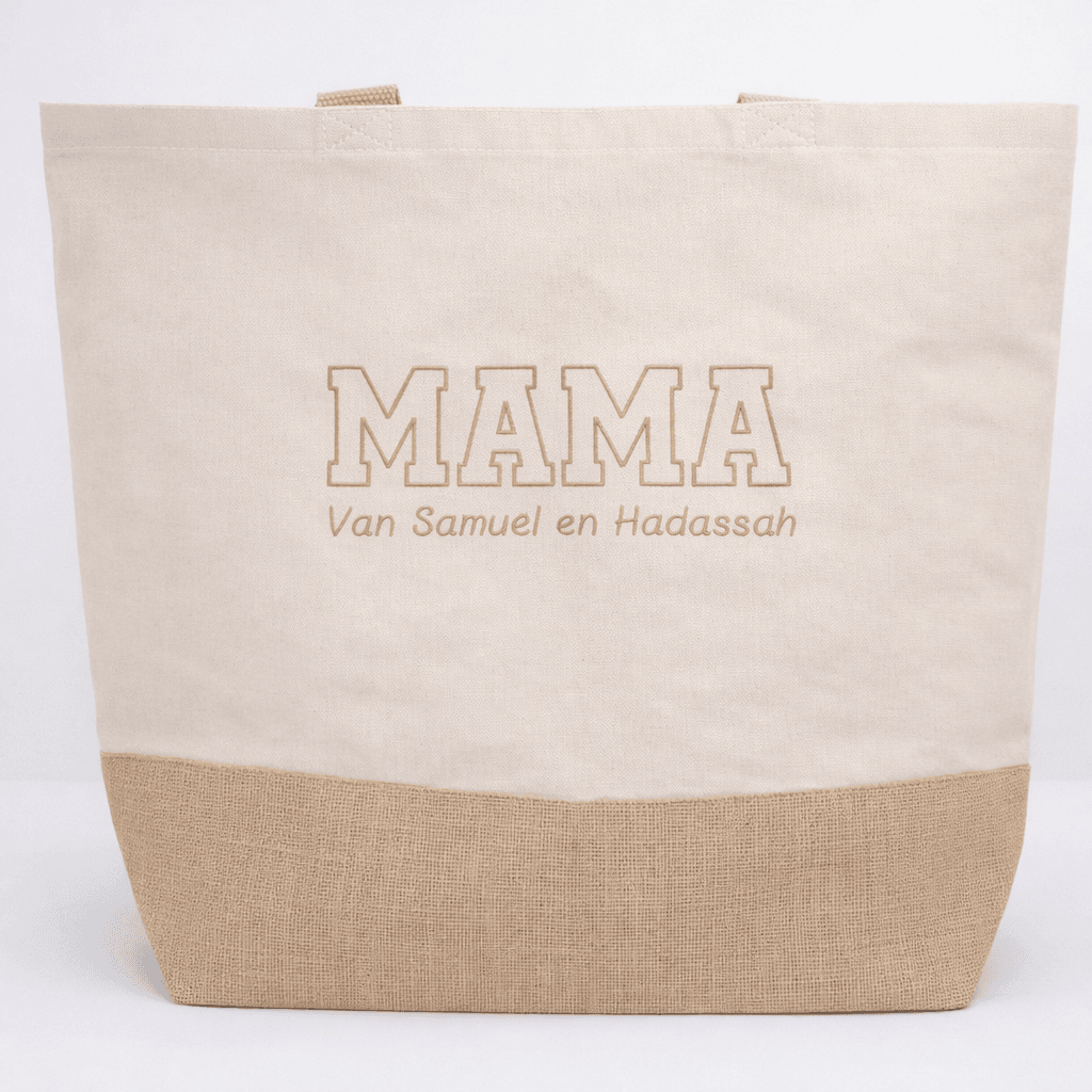 Mama tas met namen van kinderen persoonlijk geborduurd