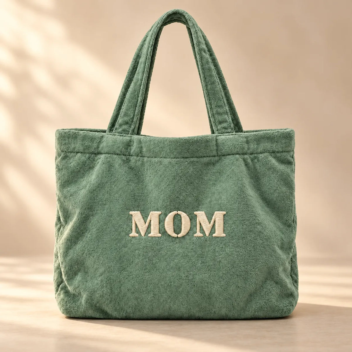 Strandtas stone green met naam MOM