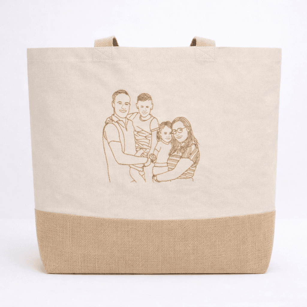 Tote bag met lijntekening van eigen foto professioneel geborduurd
