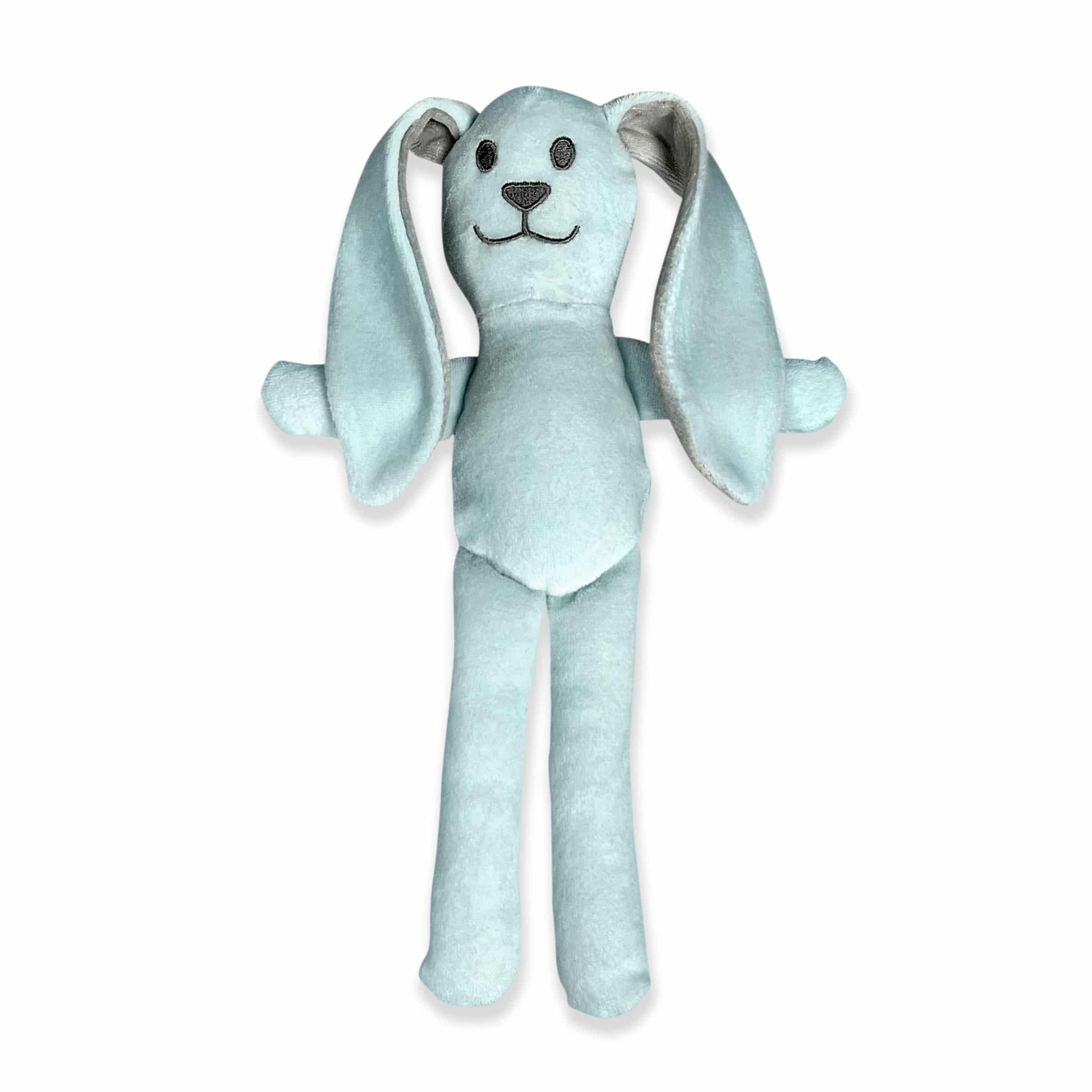 Blauwe (aqua) babyknuffel met naam – Konijn Kaya 28 cm