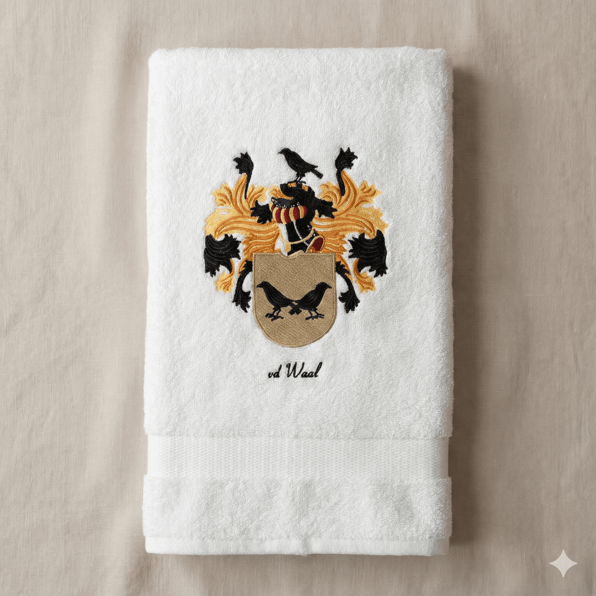 Handdoek met familiewapen geborduurd