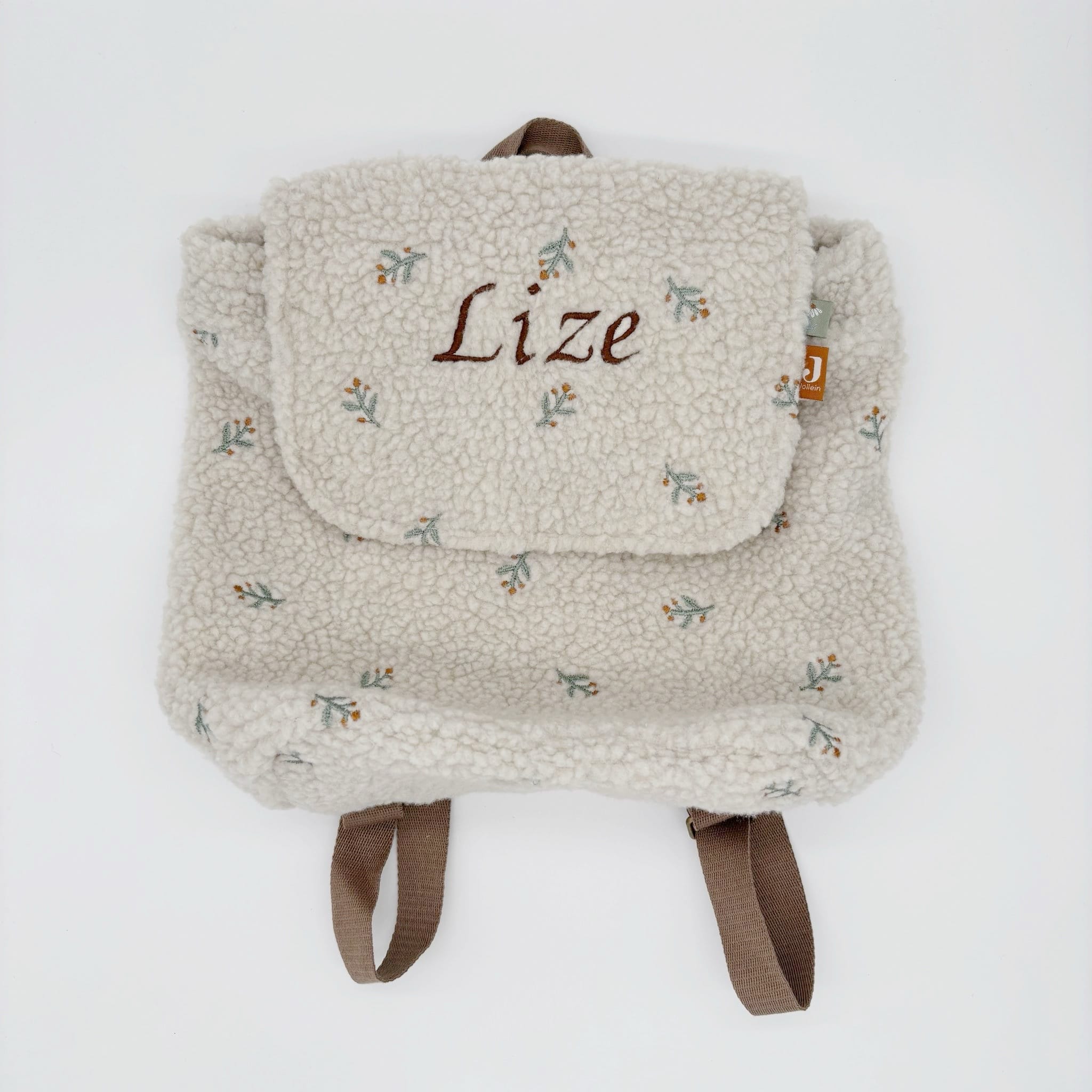 Jollein Teddy Rugzak met naam in Lovely-variant van zachte teddy-stof, gepersonaliseerd met geborduurde naam.