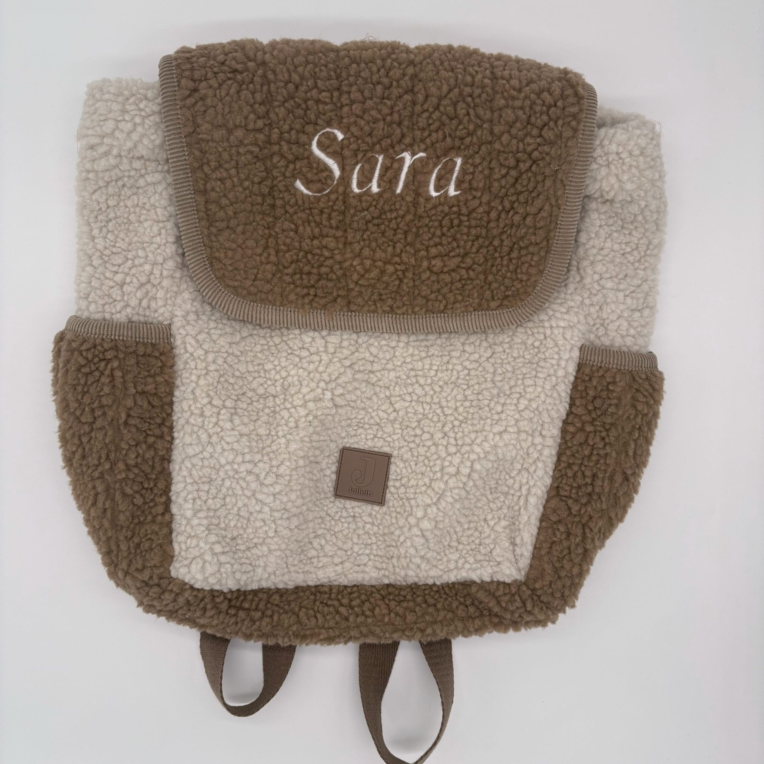 Jollein Rugzak met naam in zacht teddy colourblock design voor kinderen van 0-6 jaar