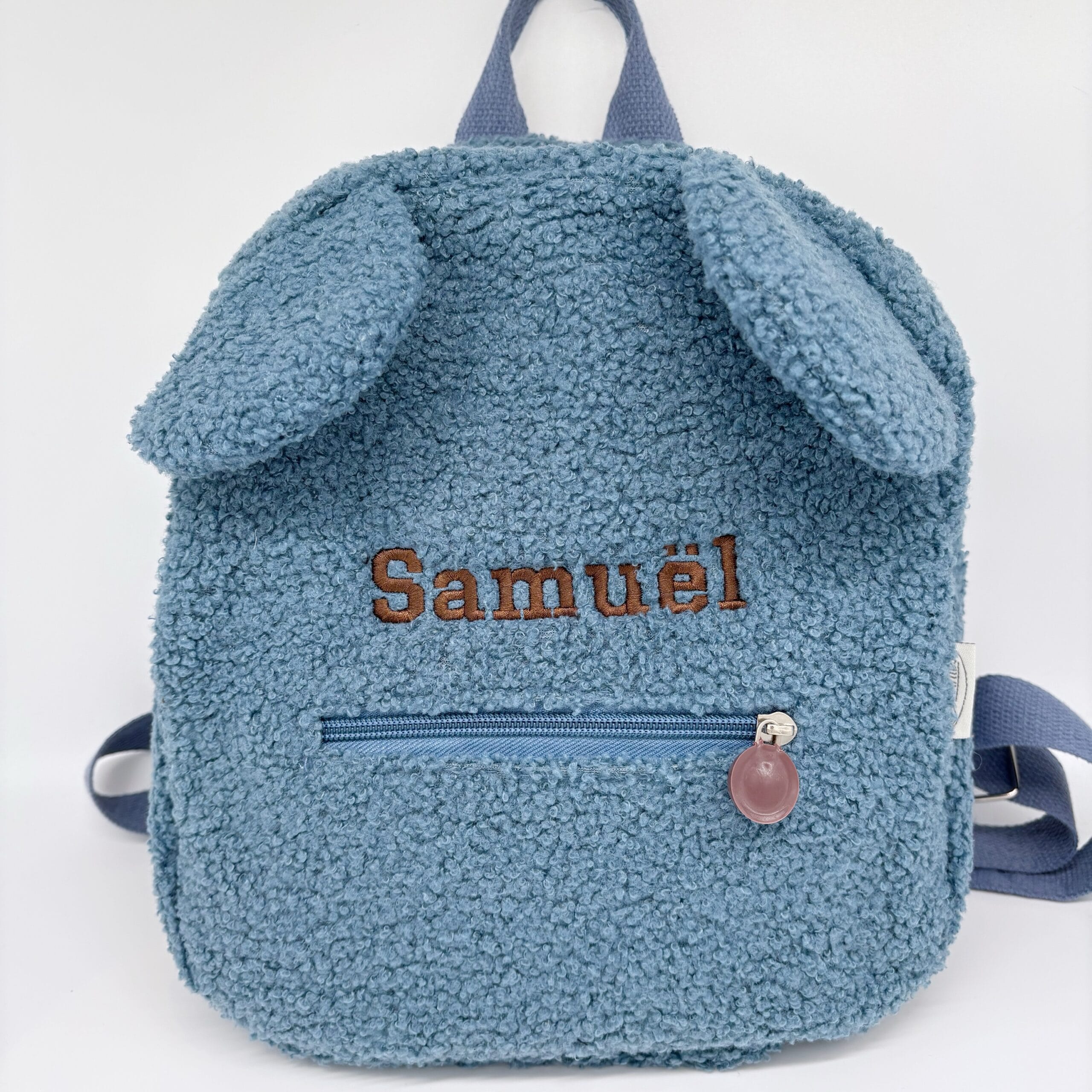 Teddy rugtas met berenoortjes – met naam geborduurd