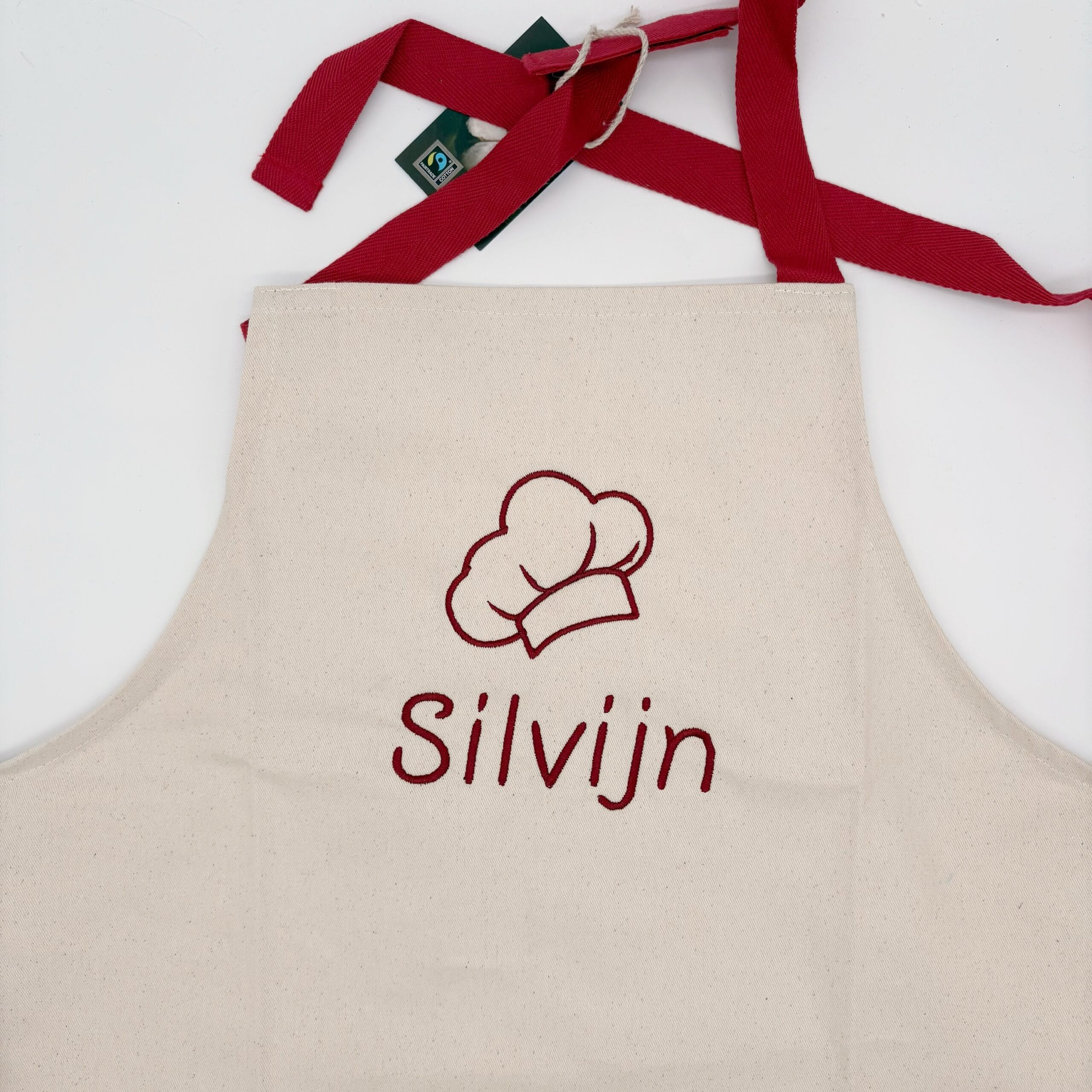 Kinderkeukenschort met naam geborduurd – Naturel