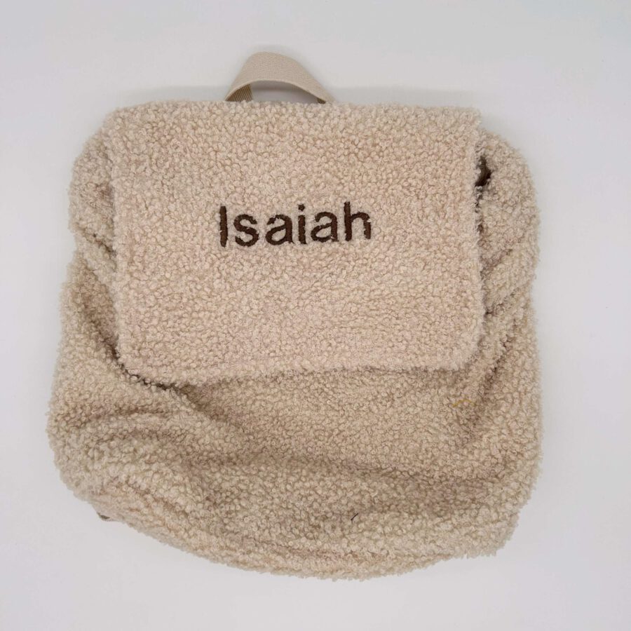 Teddy Rugzak met naam – Naturel & Biscuit – 0-6 jaar