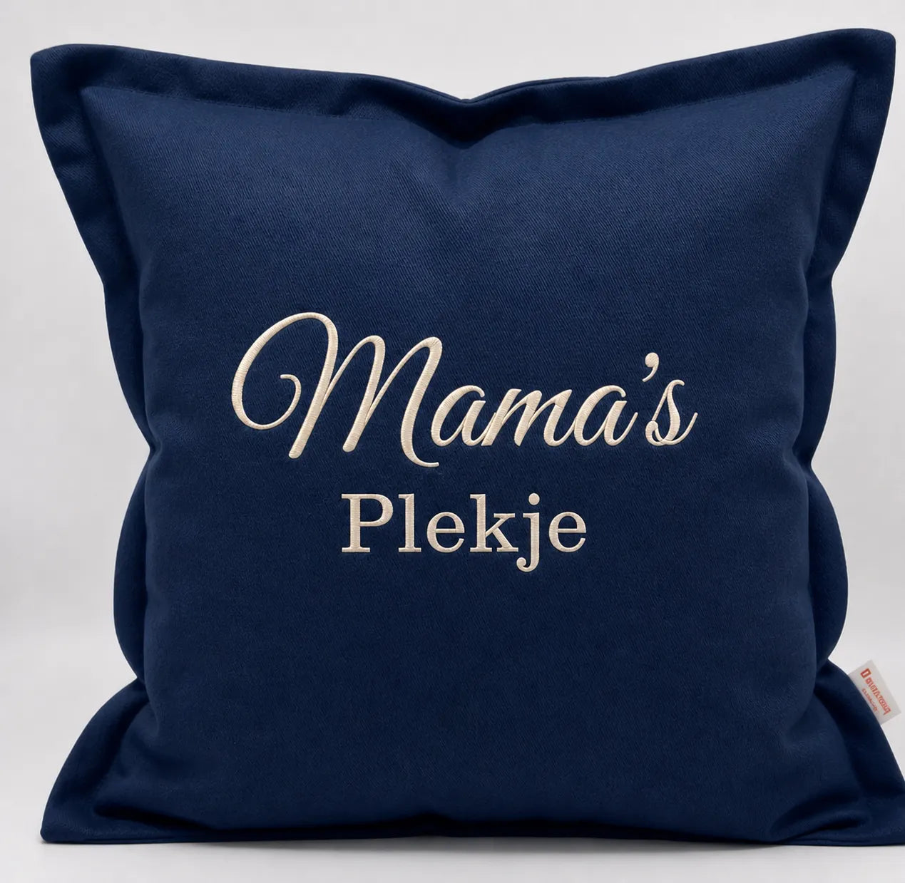 kussen met tekst donkerblauw