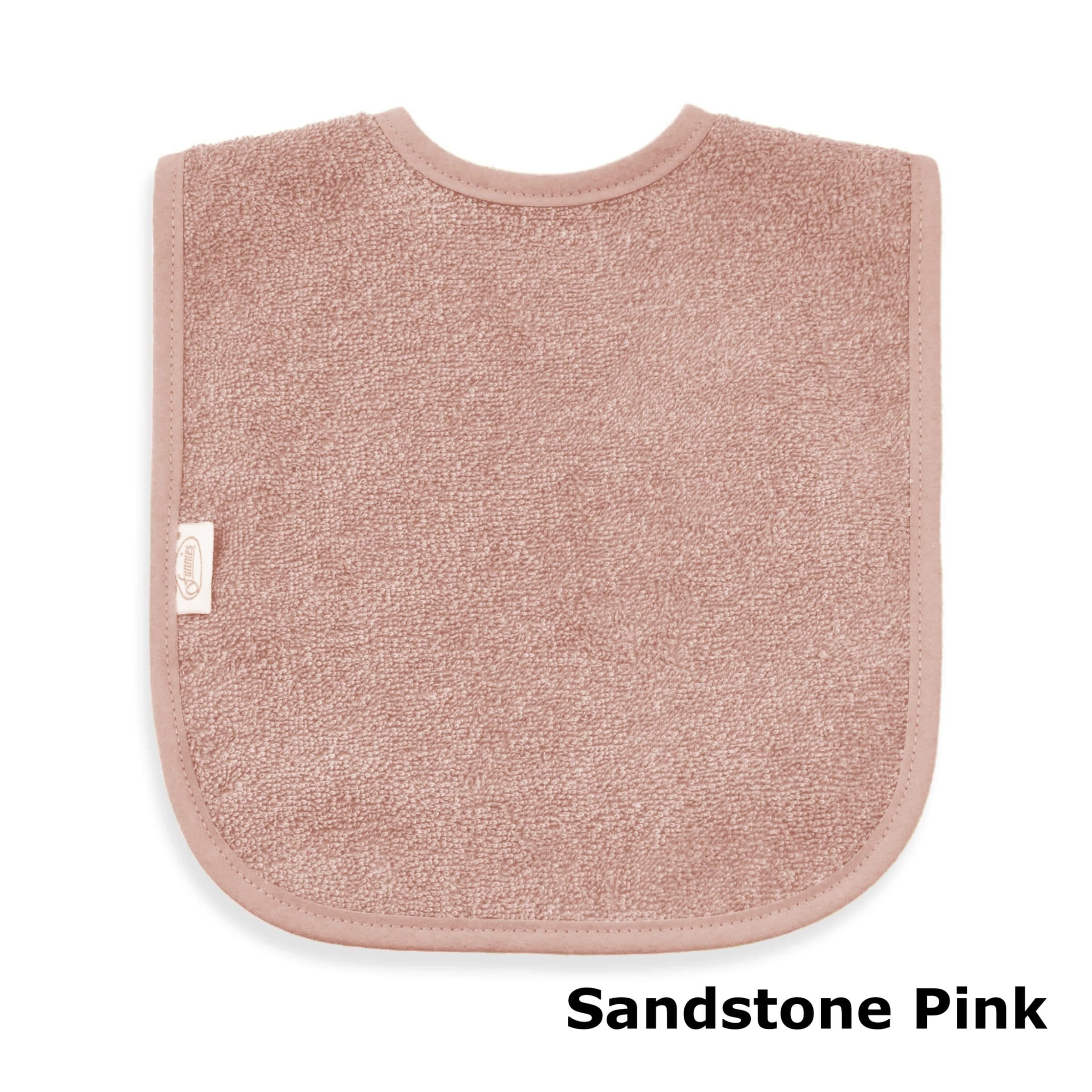 Sandstone Pink slab met naam geborduurd, zachtroze persoonlijk baby slabbetje